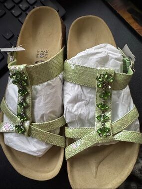 Betula Women's Green Jeweled T-Strap Sandals